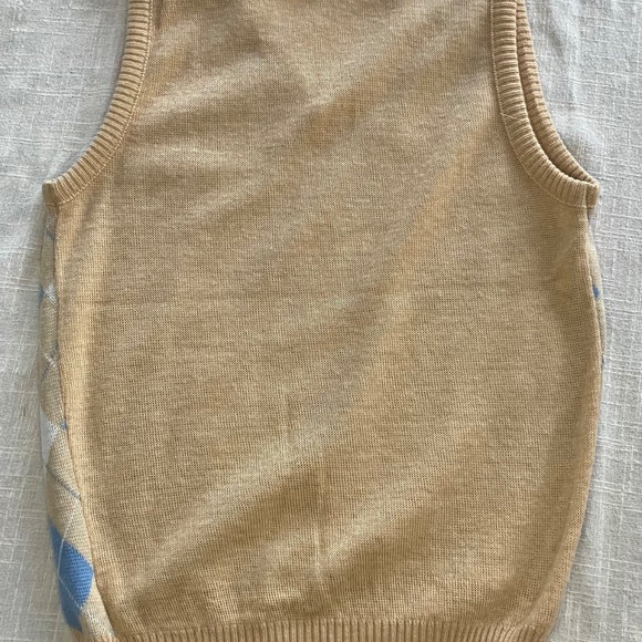 VTG Men’s Knit argyle sweater vest tan and blue P2P 18 length 24. Great layer. - Picture 4 of 5